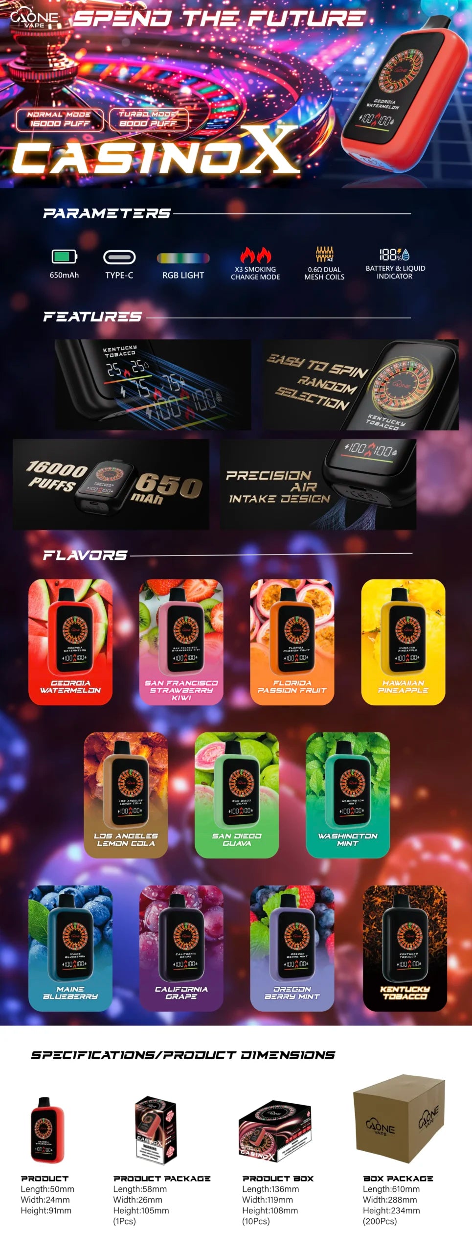 台灣現貨-賭場一次性電子煙/AONE VAPE – CasinoX 16000口拋棄式